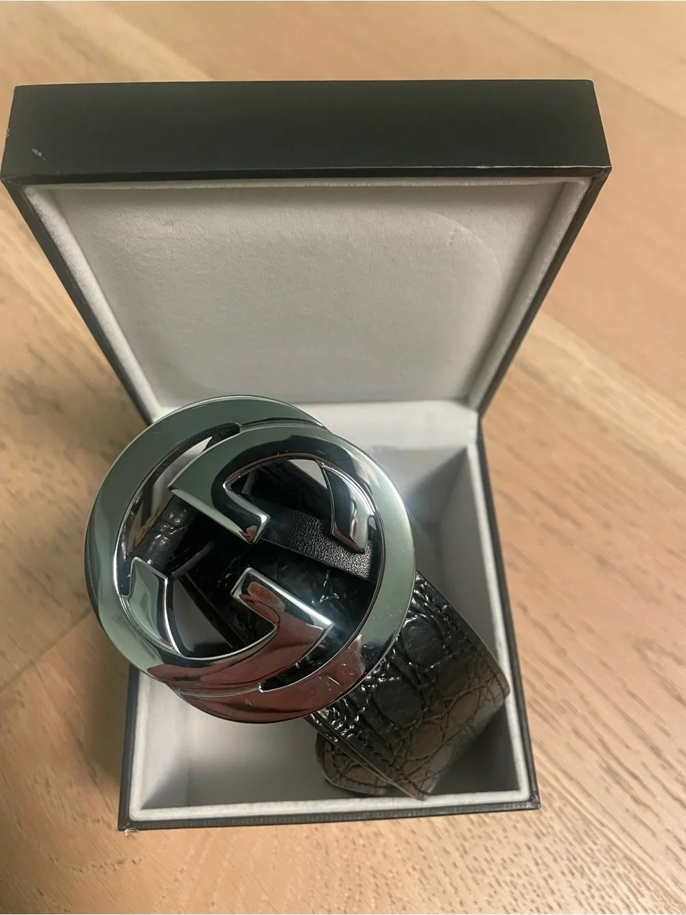 Gucci black crocodile belt silver and black authentic